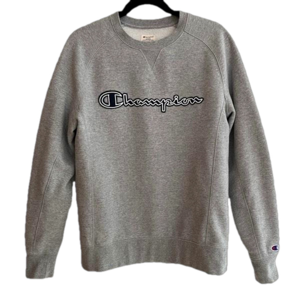 CHAMPION Big Logo Spell Out Grey Fleece Sweatshirt Athleisure Casual Unisex